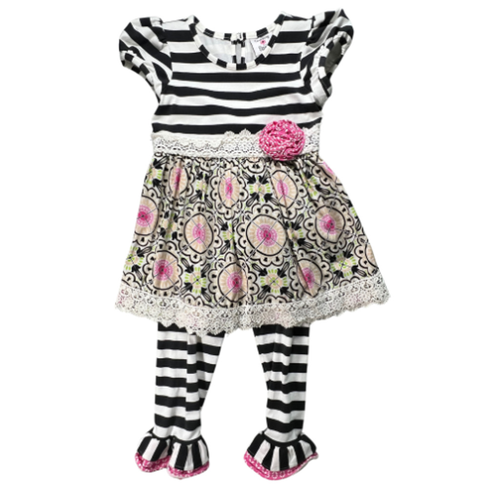 Counting Daisies Girls Size 6 Black White & Pink Dress & Leggings Set